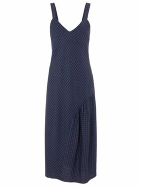 Tibi Bias Cut Gingham Slipdress with Asymmetrical Flounce.